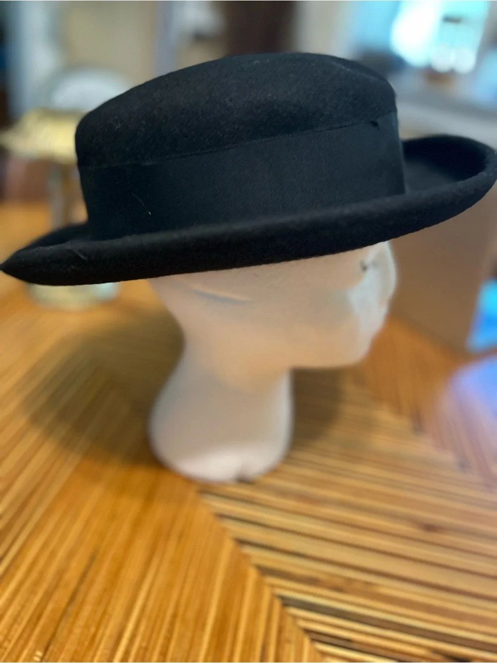 Classic Black Wool Pork Pie Fedora Teller Bowler Hat -  Accessories